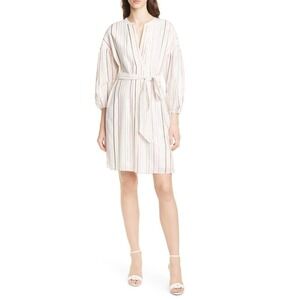 Joie Semra Shirt Dress Women's M Porcelain Metallic Stripe Shift Belted Shimmer